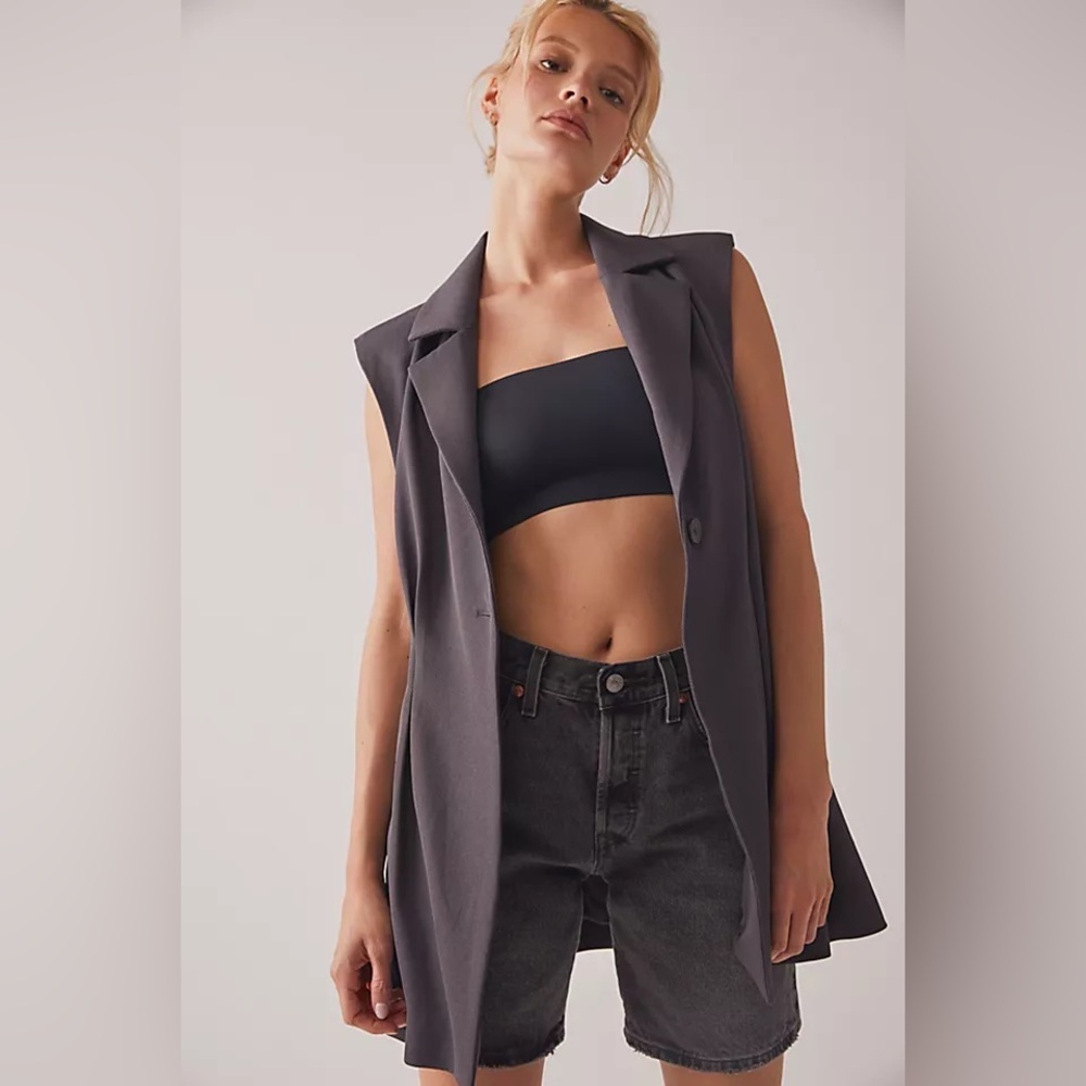 Free People Suit Shop Vest Gray‎ with Shoulder Pads and Pockets Lined Size L